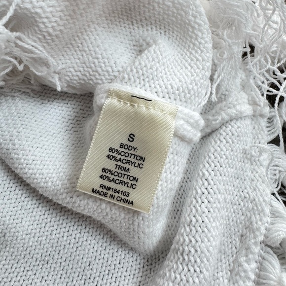 White Sleeveless Dress with Fringe Hem Cotton blend - Picture 7 of 7